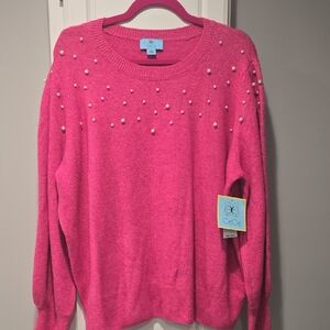 CeCe Fuchsia Sweater with Pearl Details